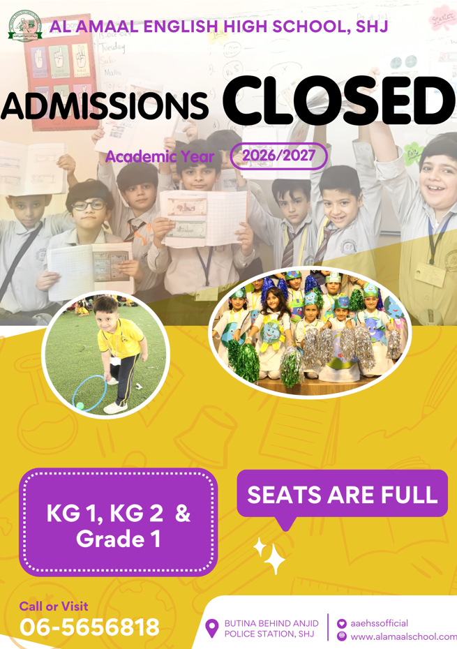 Admissions Closed for KG to Grade 1